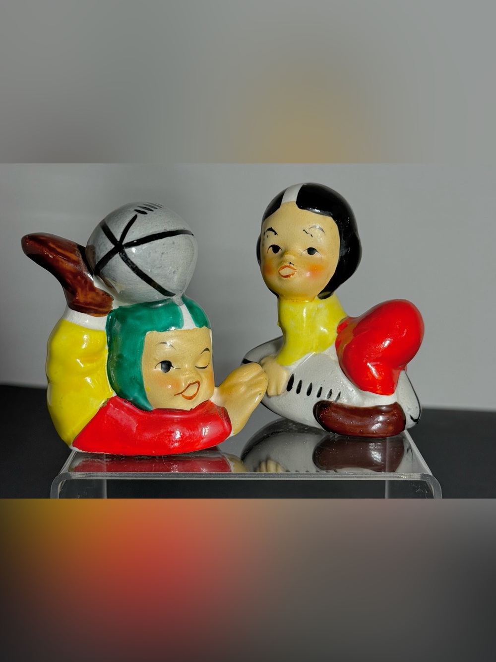 Vintage Mid Century Ceramic Football Salt & Pepper Shakers Set Japan MCM Kitschy